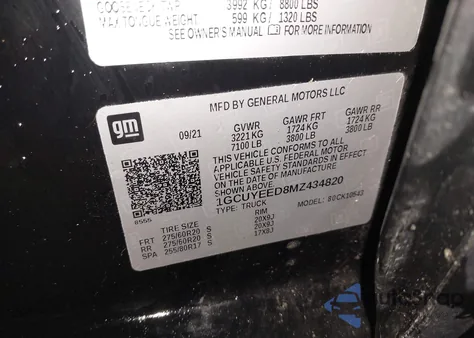 2021 Chevrolet Silverado 1500 4Wd Short Bed Rst из США, поврежденный, VIN 1GCUYEED8MZ434820